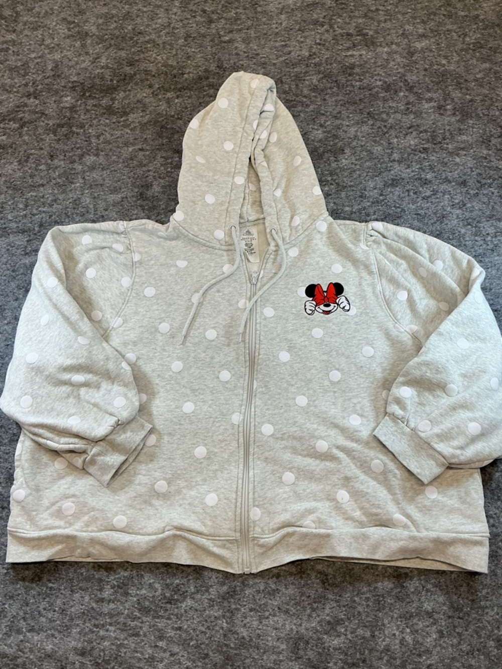 Disney Parks Polka Dot Minnie Mouse Puff Sleeve Cotton Zip Up Hoodie XL